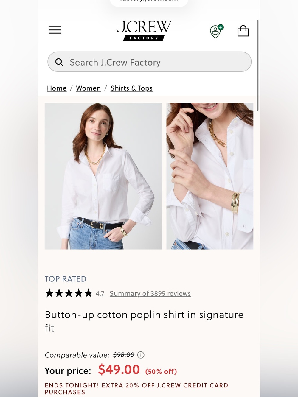 J. Crew Factory White Button-Up Blouse